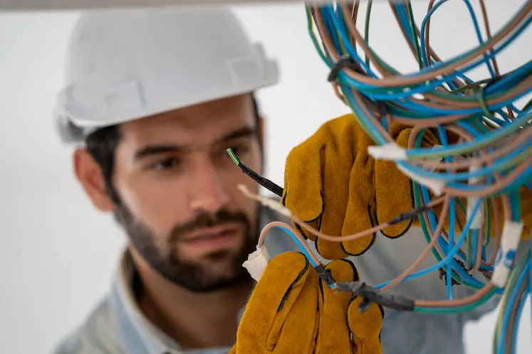Elettricista certificato al lavoro su un quadro elettrico a Lodi